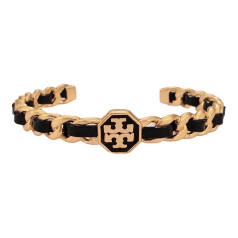 TORY BURCH • Black Marion Woven Cuff Bracelet